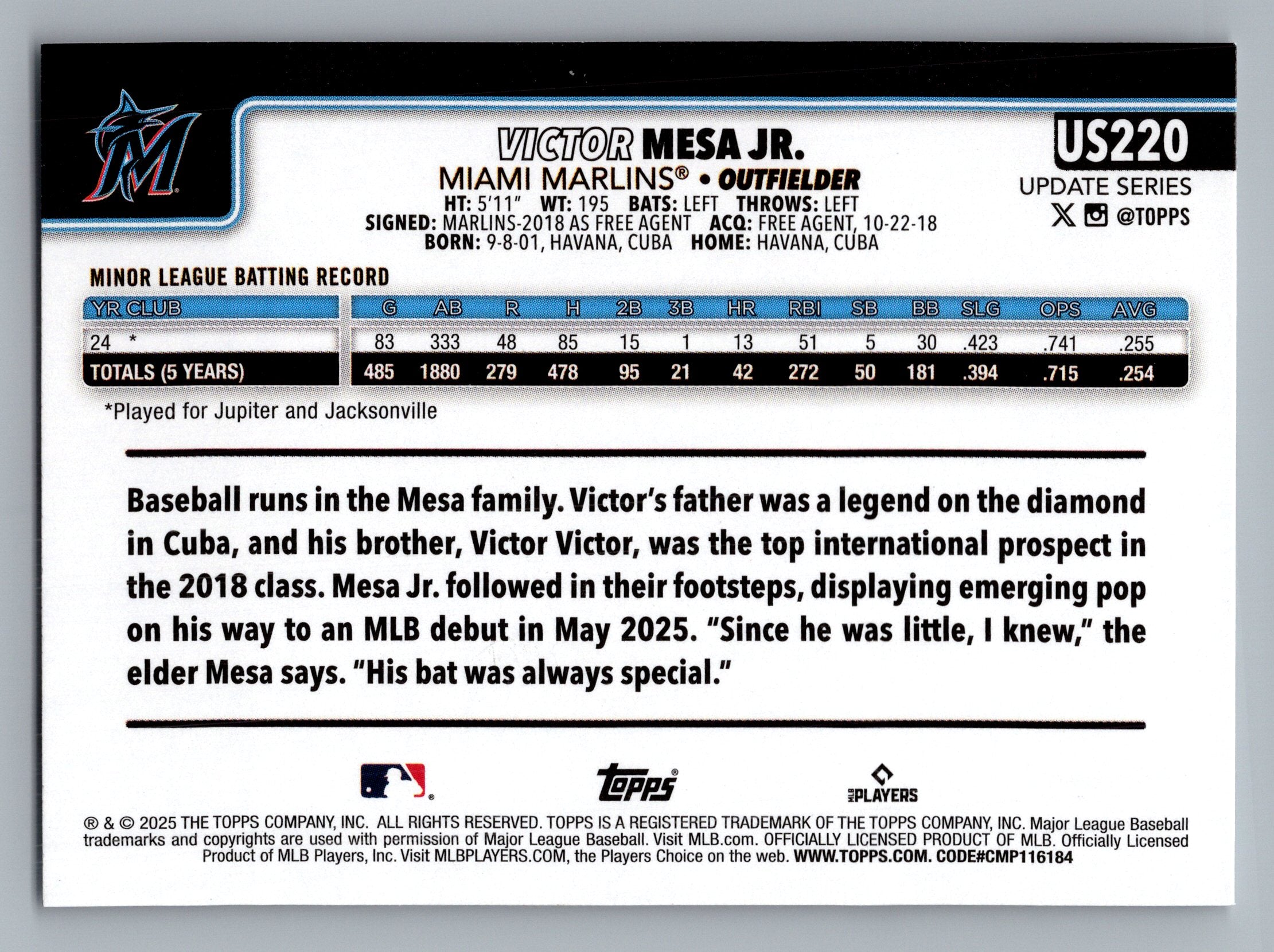 2025 Topps Update #US220 Victor Mesa Jr.