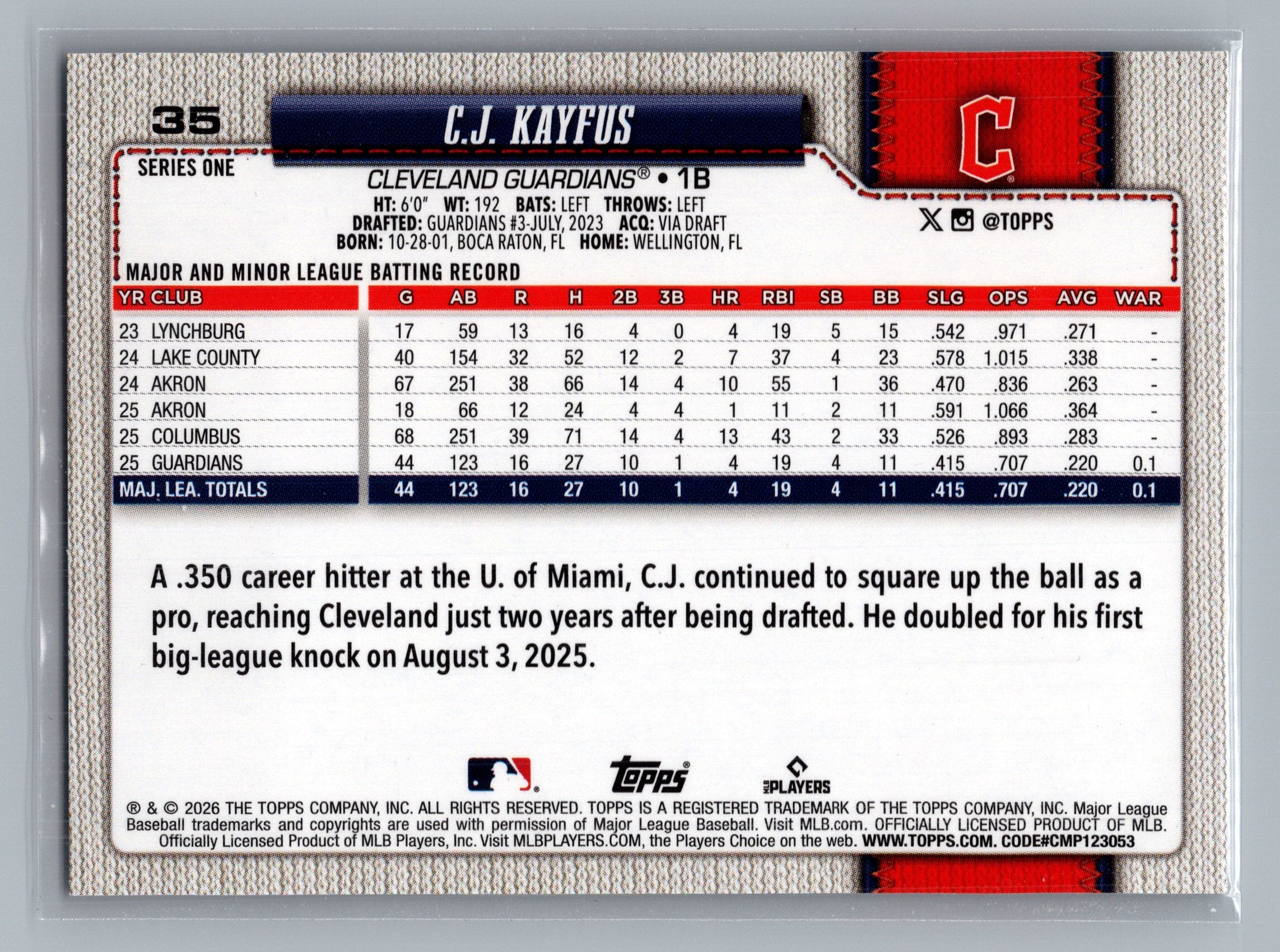 2026 Topps #35 C.J. Kayfus Rainbow Foil