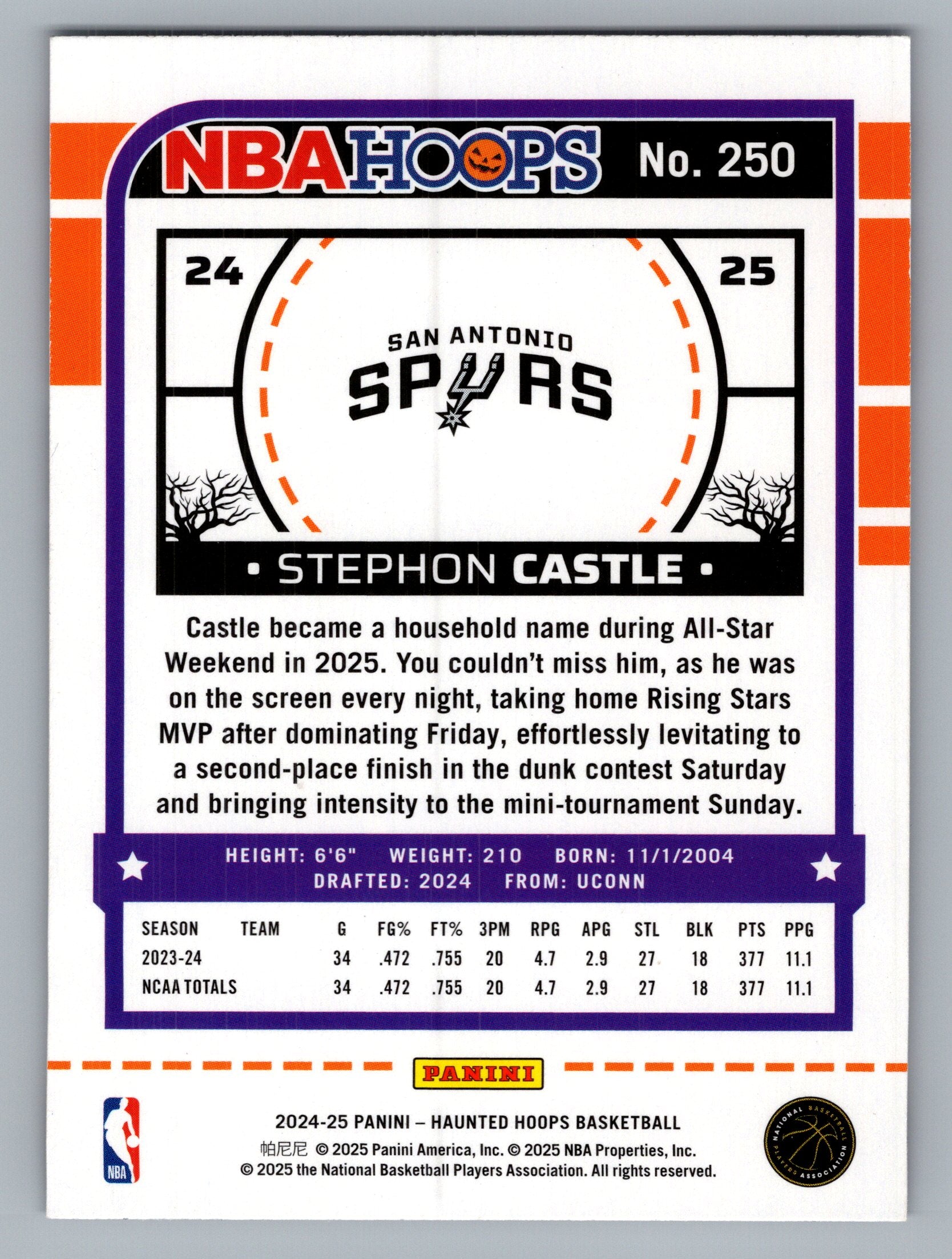 2024-25 Hoops Haunted Hoops #250 Stephon Castle