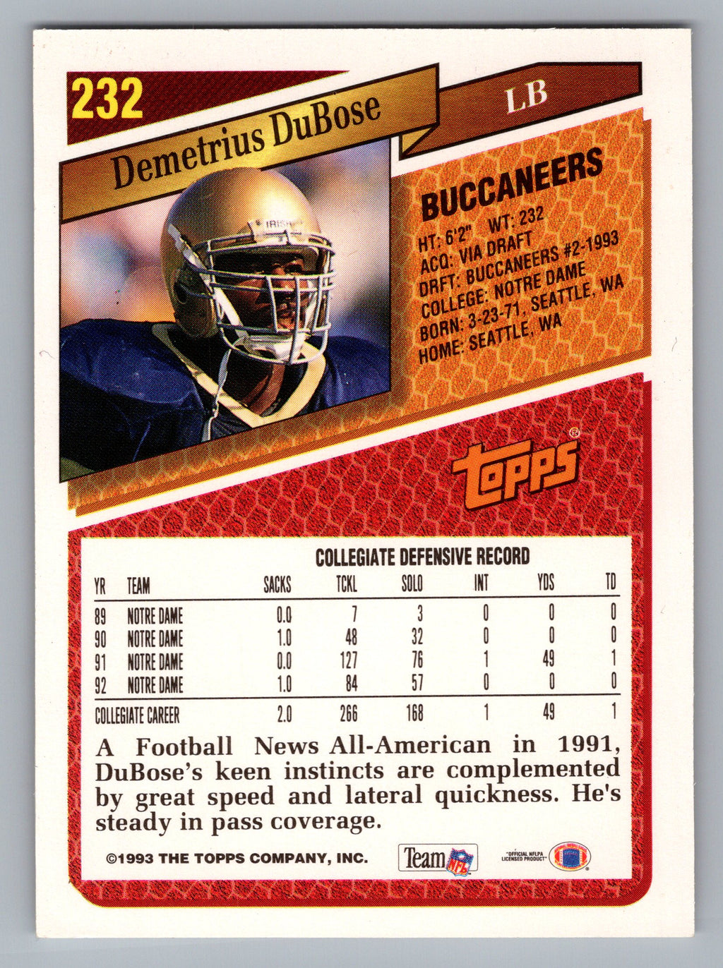 1993 Topps #232 Demetrius DuBose