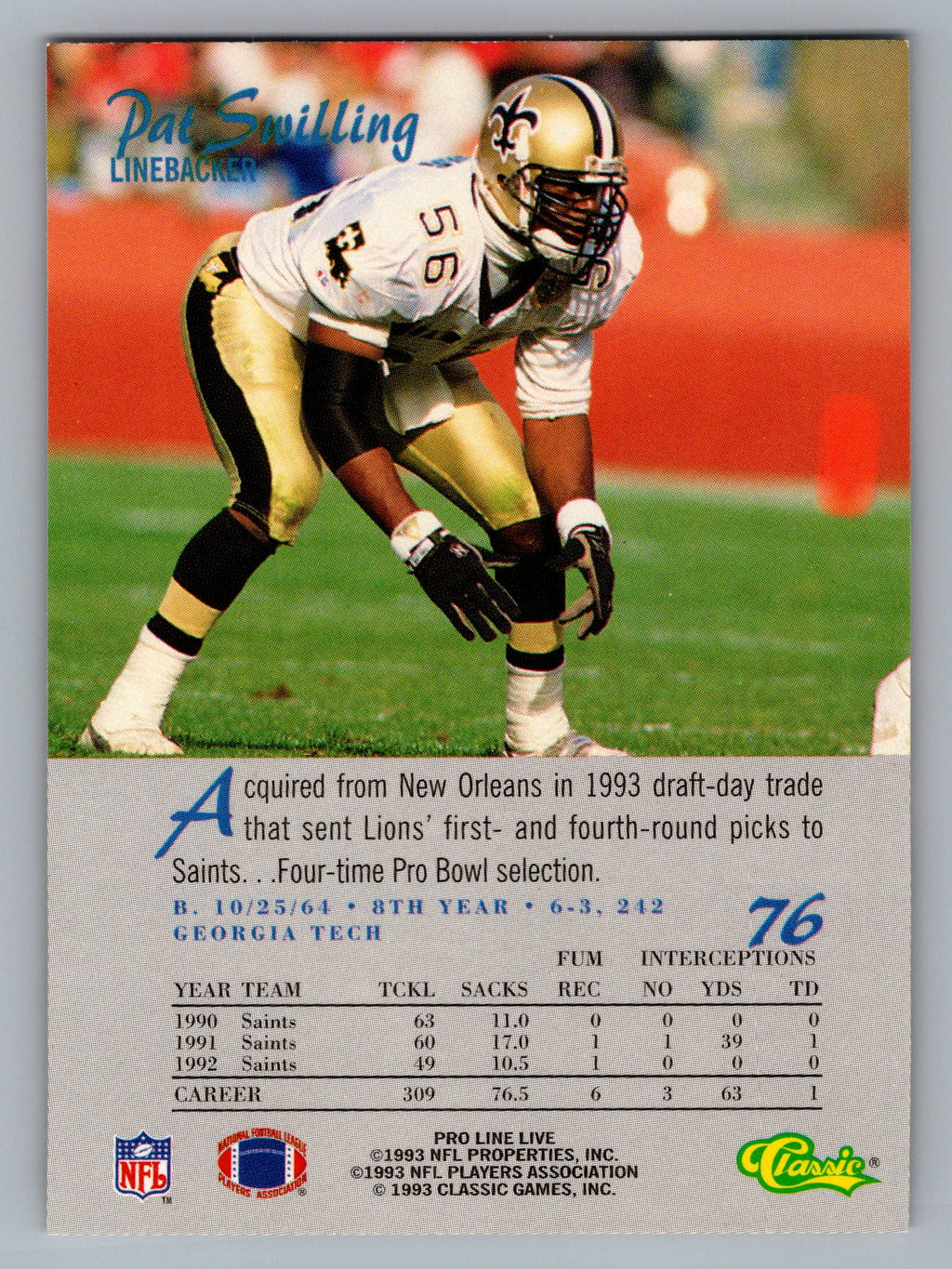 1993 Pro Line Live #76 Pat Swilling