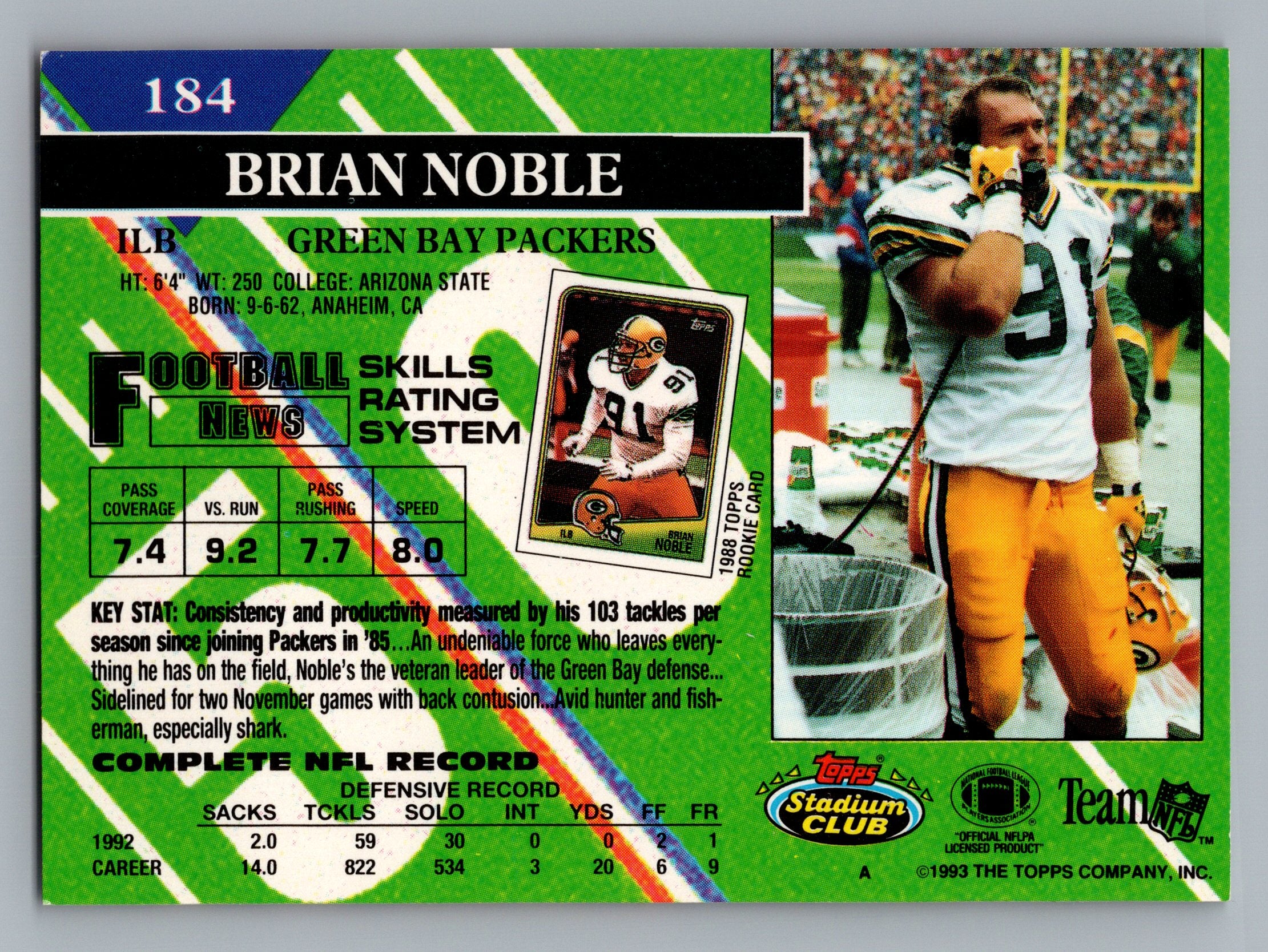 1993 Stadium Club #184 Brian Noble Members Only