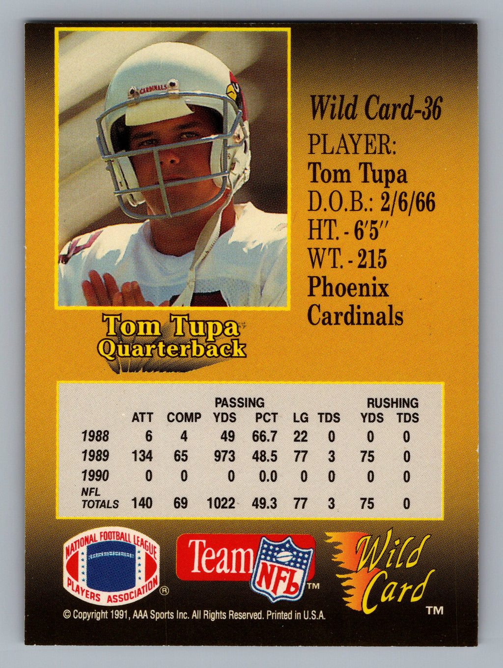 1991 Wild Card #36 Tom Tupa