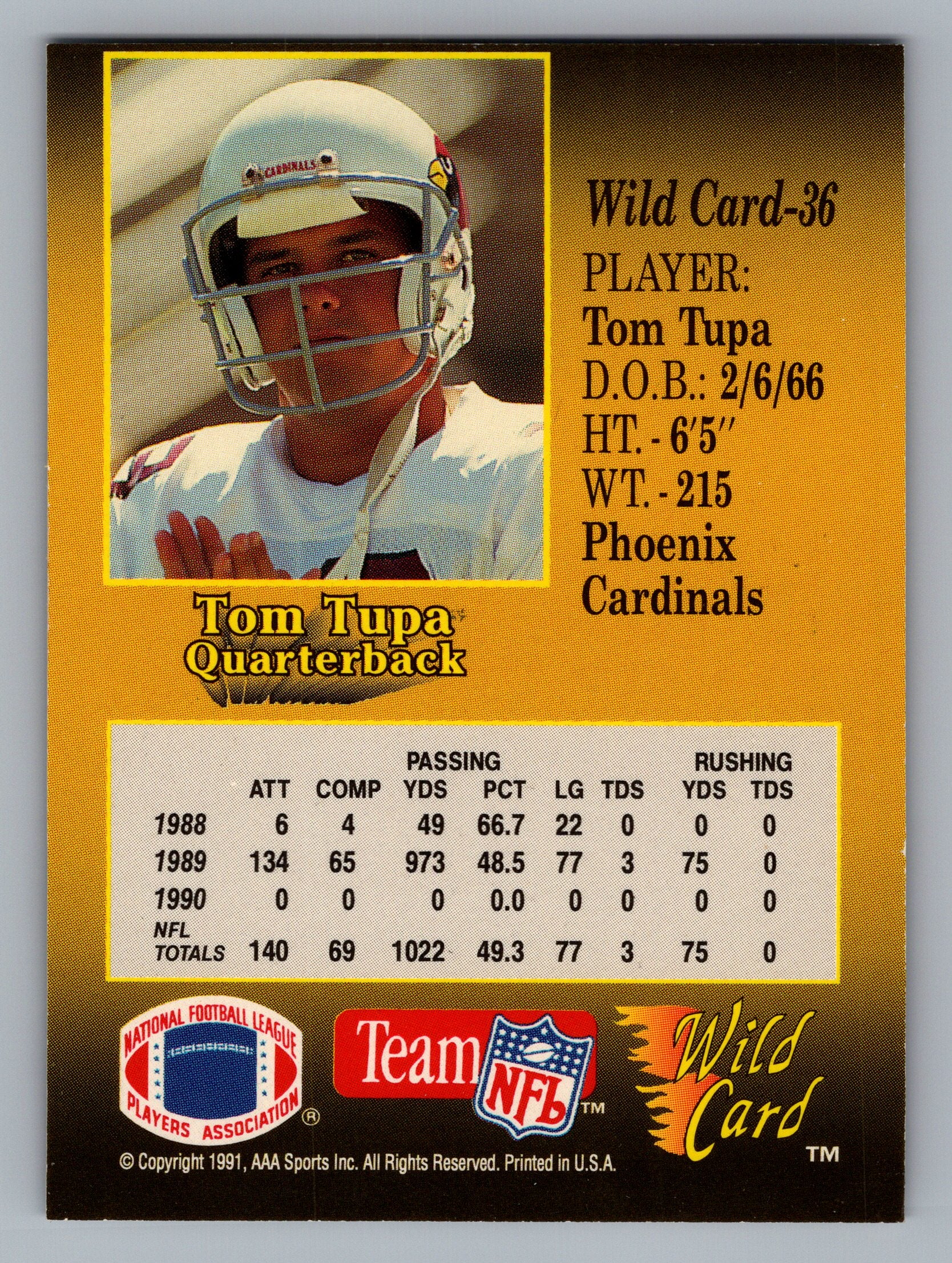 1991 Wild Card #36 Tom Tupa