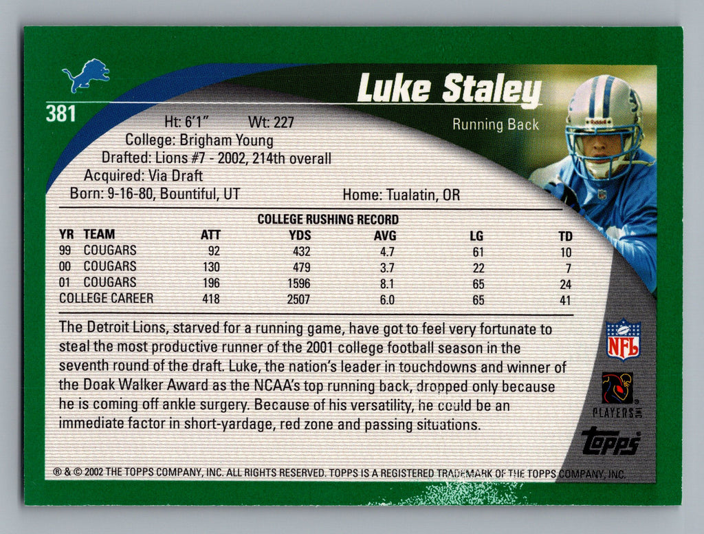 2002 Topps #381 Luke Staley