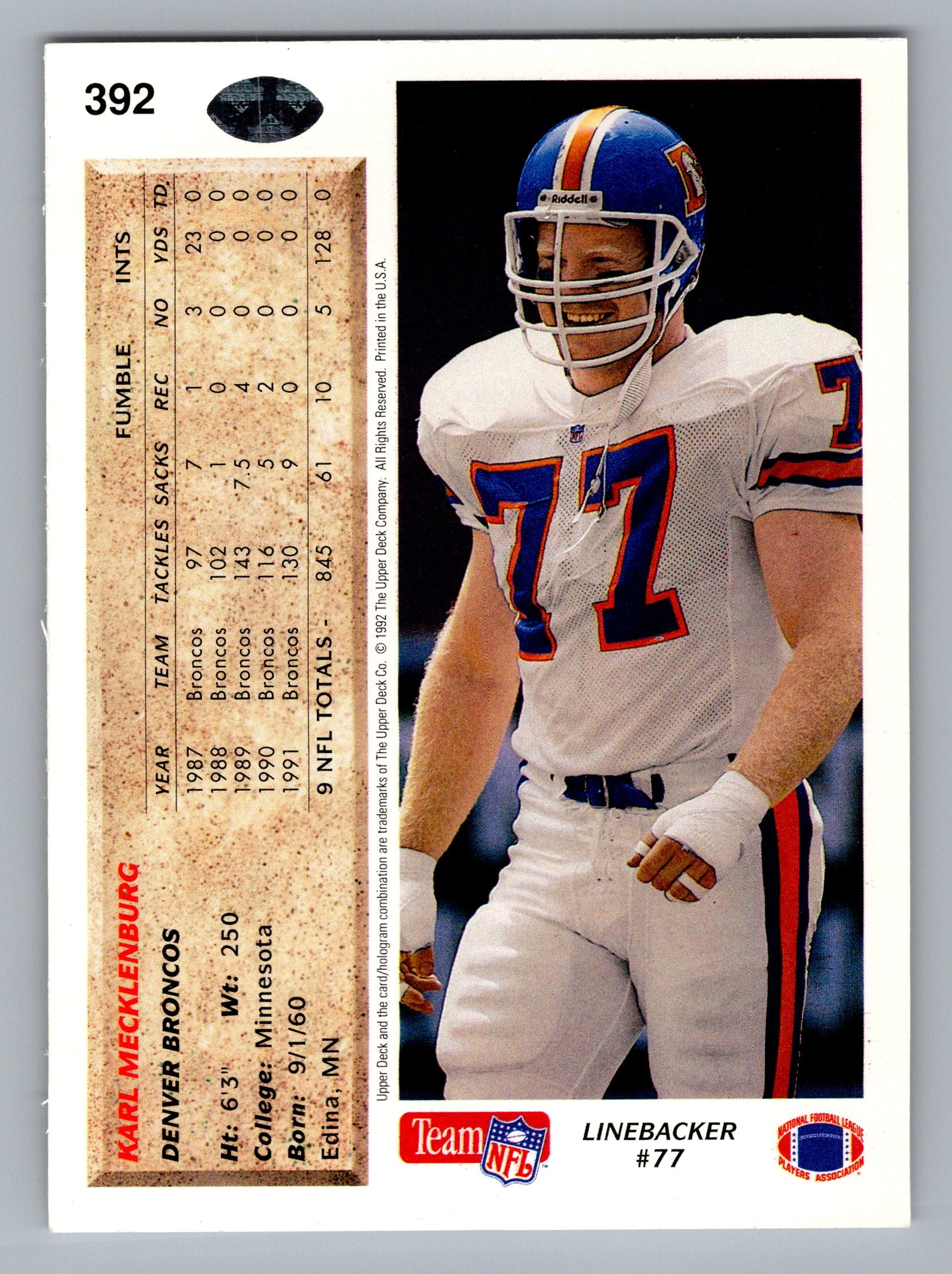 1992 Upper Deck #392 Karl Mecklenburg