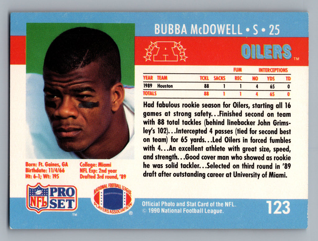 1990 Pro Set #123 Bubba McDowell