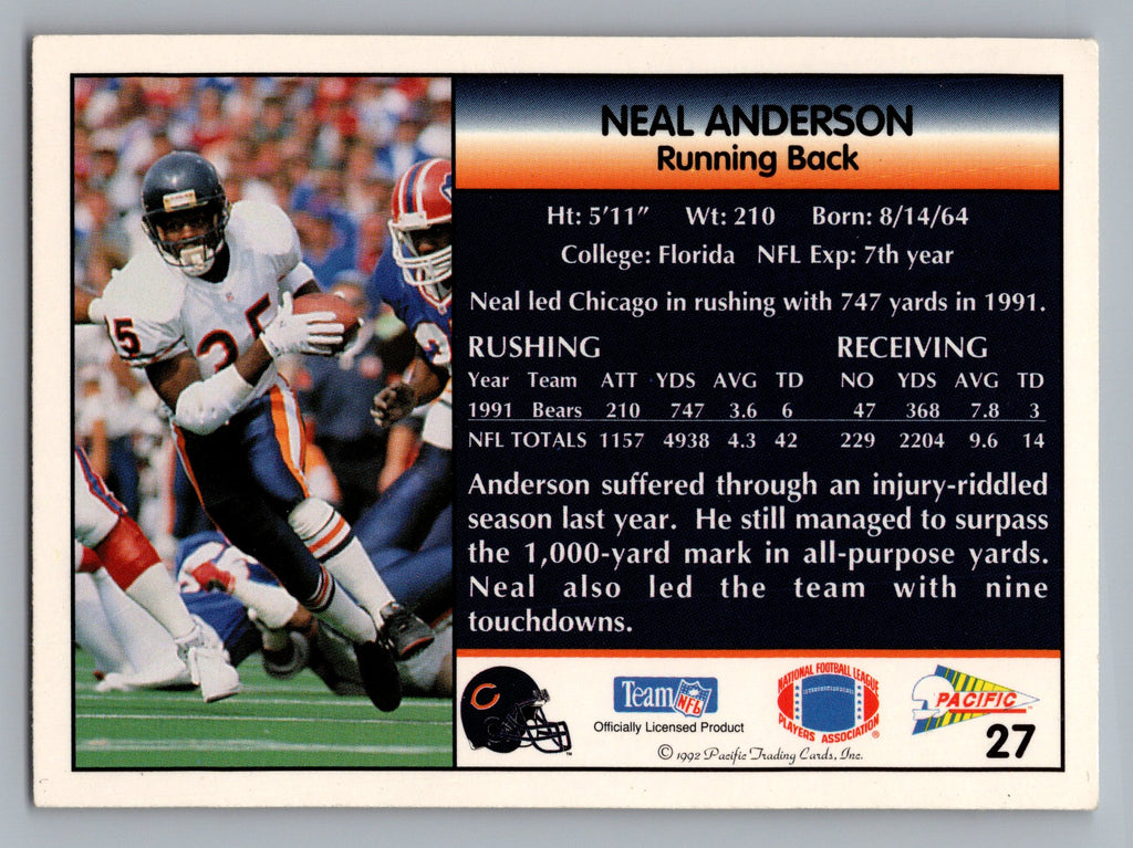 1992 Pacific #27 Neal Anderson