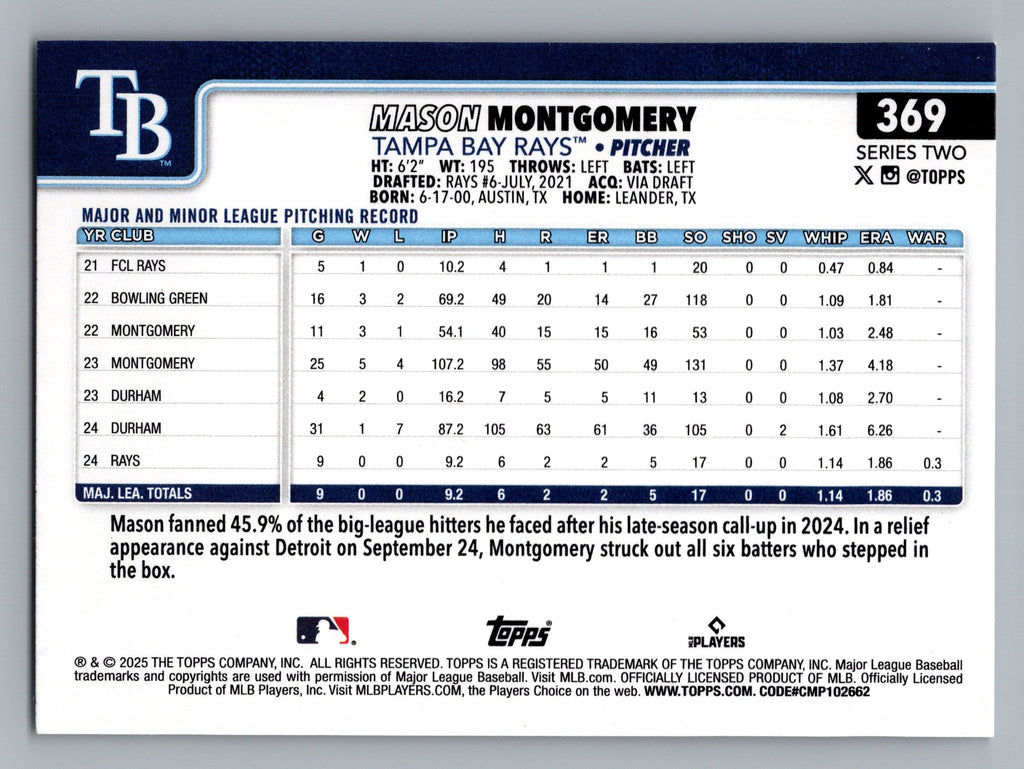 2025 Topps #369 Mason Montgomery Holo Foil