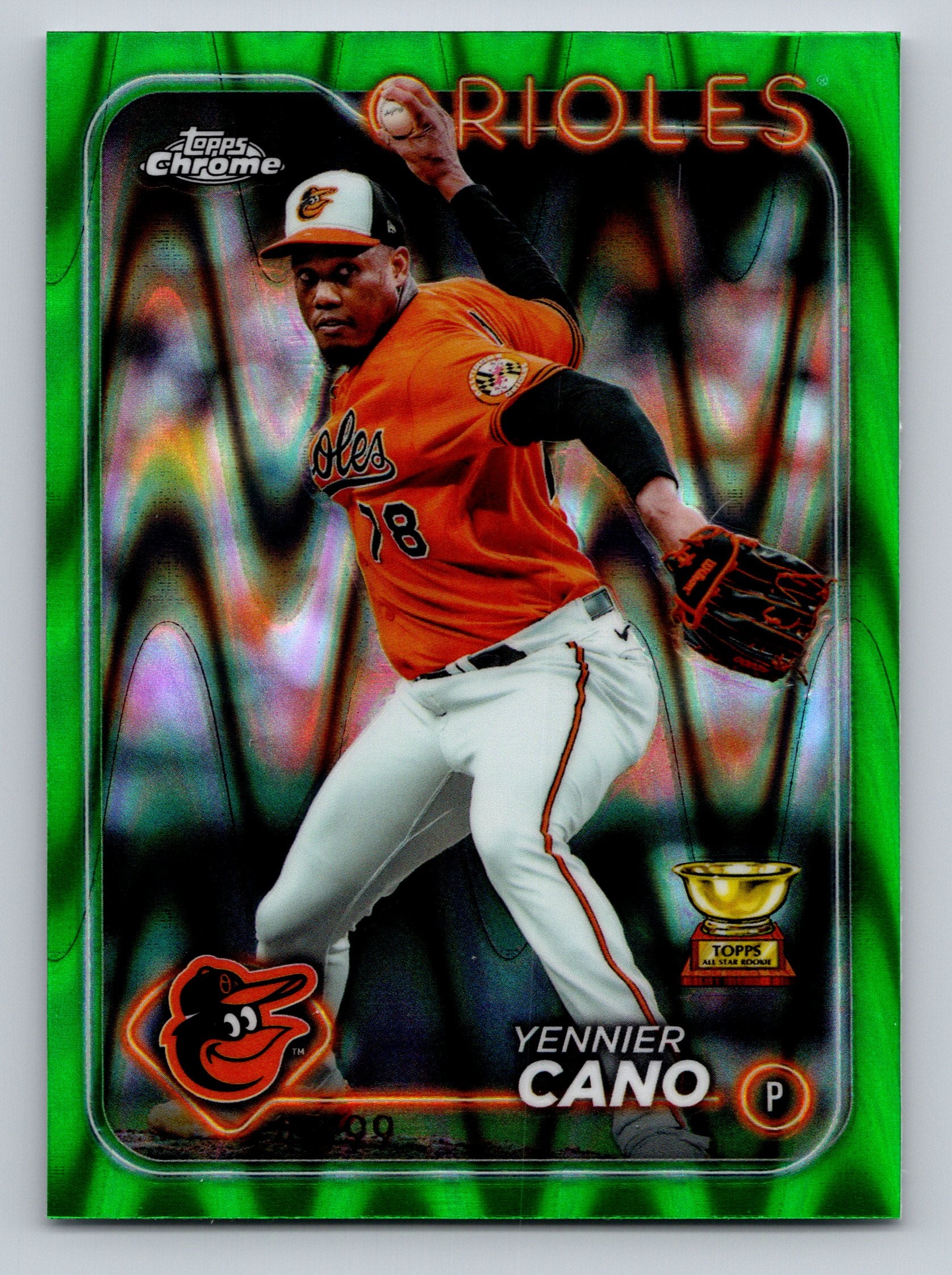 2024 Topps Chrome #130 Yennier Cano Green Raywave Refractors #/99