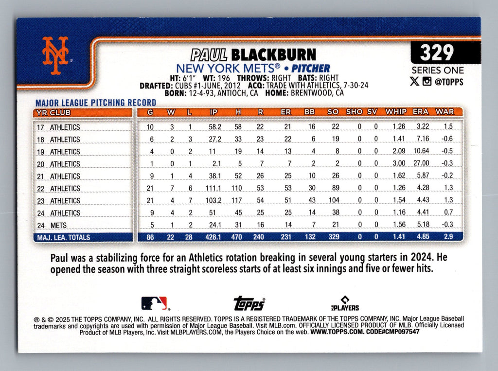 2025 Topps #329 Paul Blackburn Sandglitter